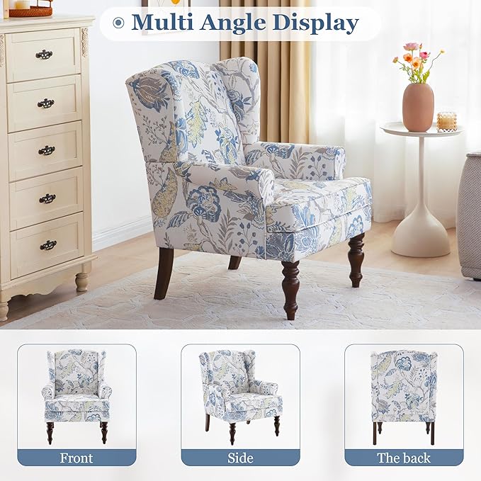 HUIMO Printed Wingback Accent Chair, Linen Upholstered High Back Armchair - Image 9