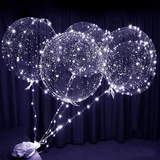 LED Light up Bobo Party Balloons kit 12 Pack-Clear 22 inchs white with Cell Batteries Included Great with Helium or air (cold white, 12 pack)