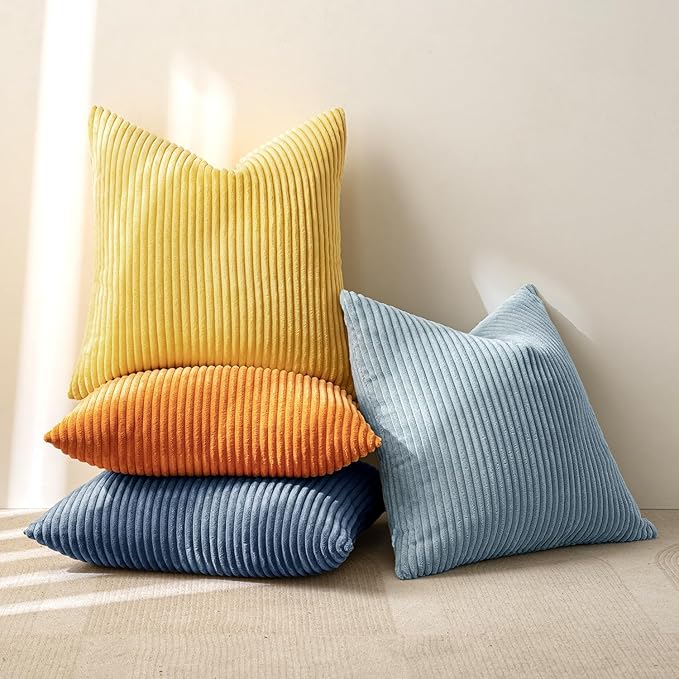 MIULEE Pack of 4 Blue-Orange Corduroy Decorative Throw Pillow Covers 20x20 Inch - Image 4