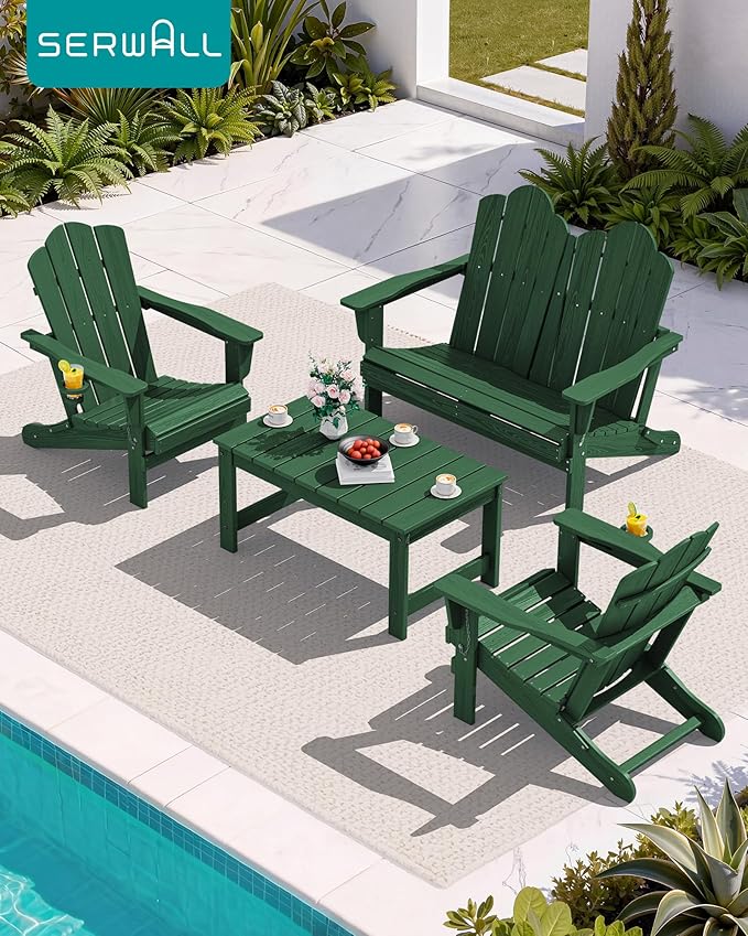 SERWALL Folding Adirondack Bench, HDPE All-Weather Adirondack Loveseat - Image 10