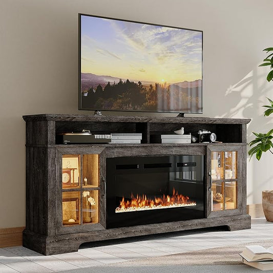 70" Farmhouse TV Stand with 36" Fireplace by Nordivale