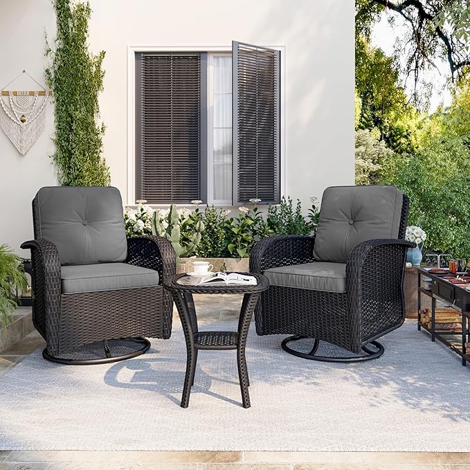 Aoxun 3 Pieces Patio Furniture Set, Patio Swivel Rocker Chairs Set of 2 - Image 2