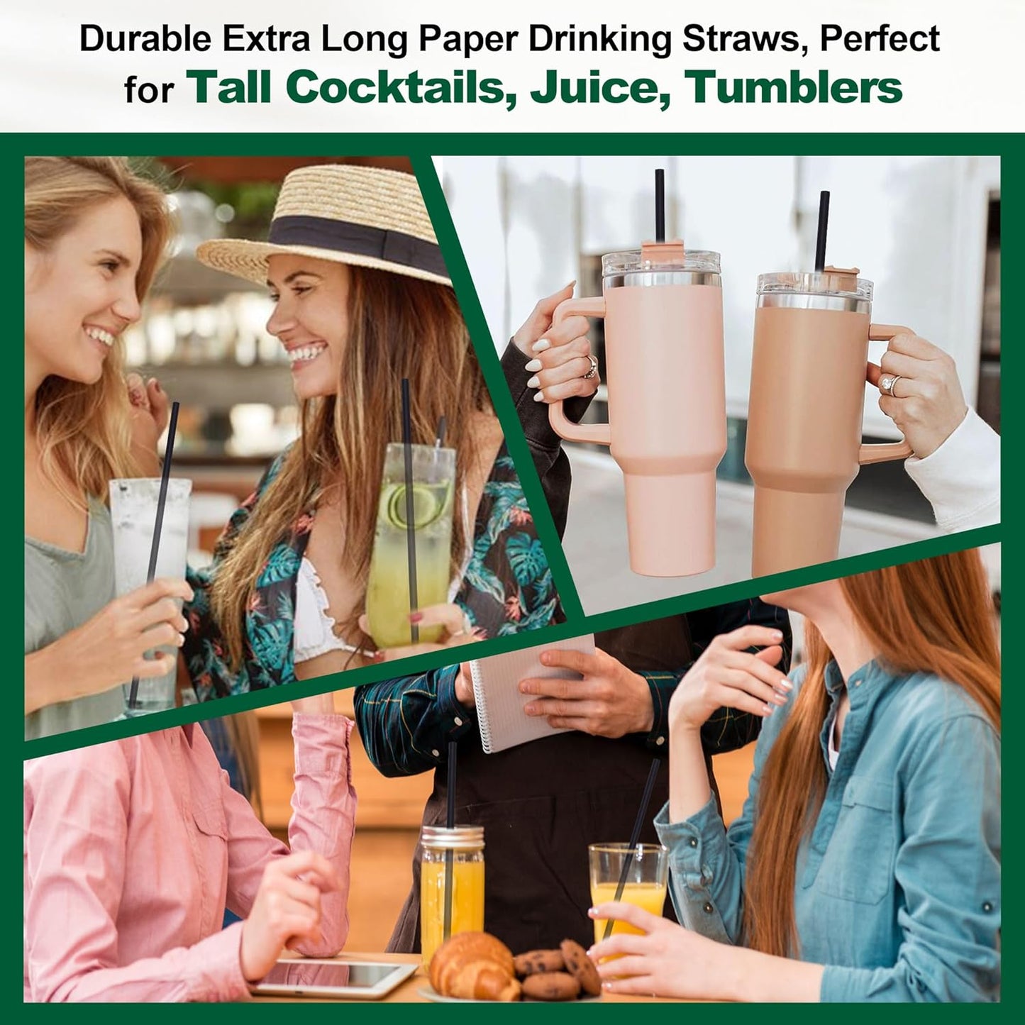 10 Inch Tall Disposable Black Paper Drinking Straws, 0.24" Diameter - Pack of 100