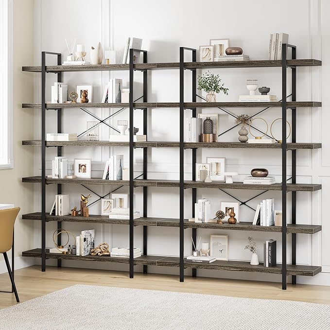OtterOasis Bookshelf Set, Heavy Duty 6-Tier Industrial Bookcase, 120lbs Shelf by OtterOasis