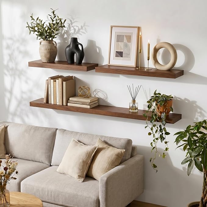 fuqing 20 Inch Floating Shelves | 6.7 Inch Deep Dark Wood Floating Shelves - Image 2