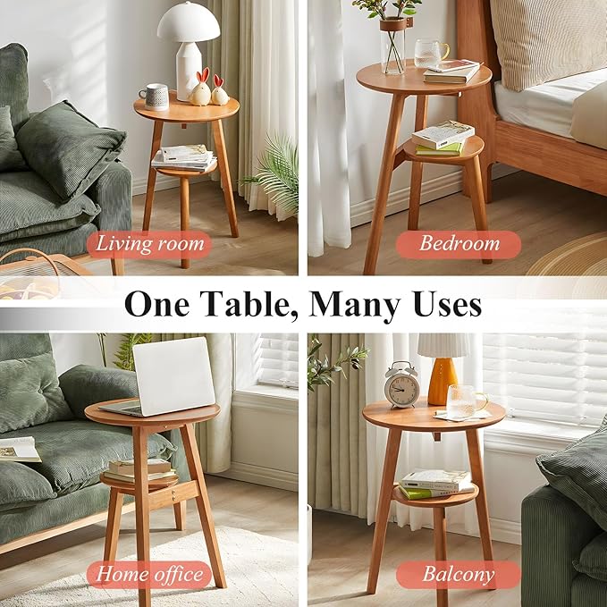 Side Table, 2-Tier Round End Tables Living Room, Mid Century Modern Side Table - Image 8