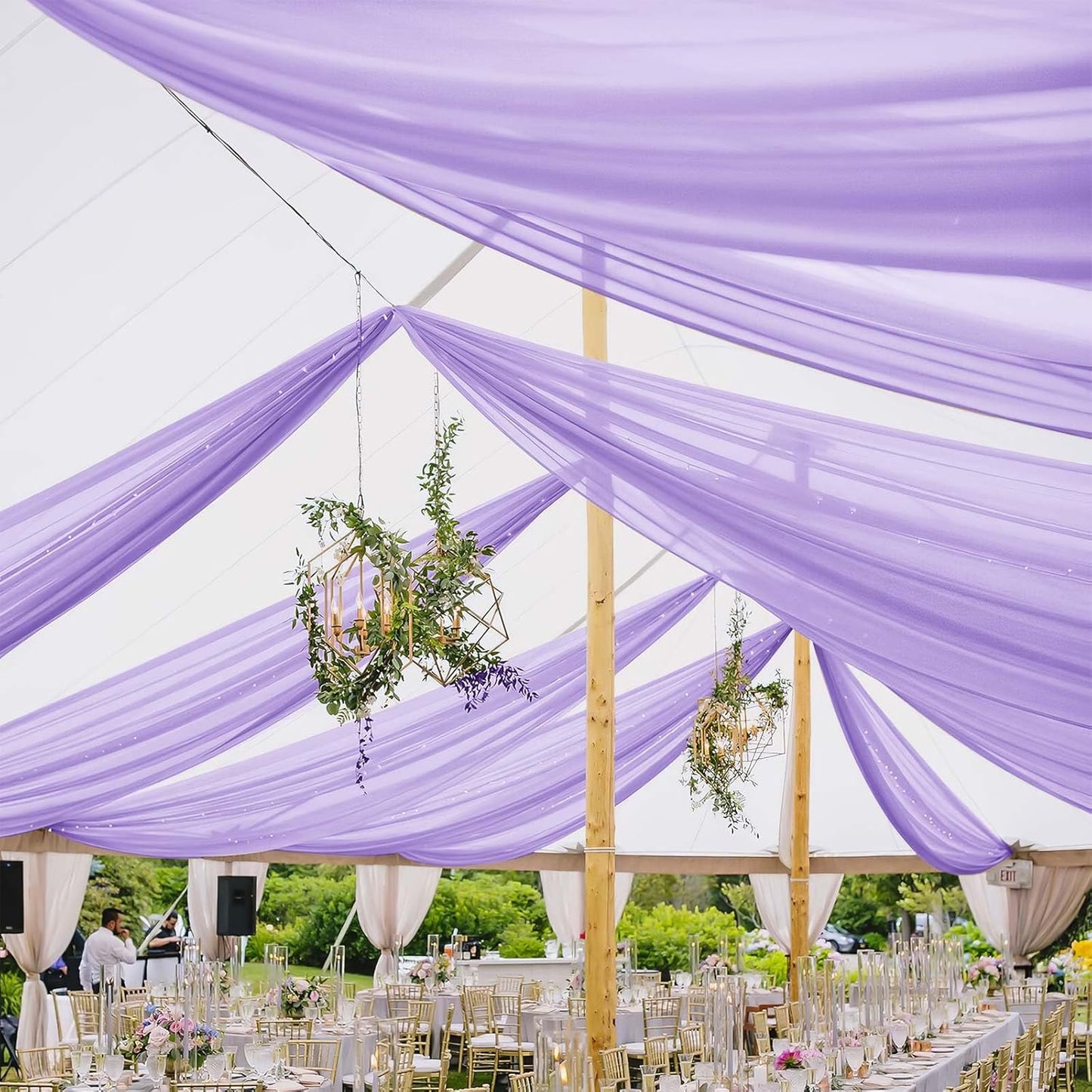 6 Panels Lavender Ceiling Drapes for Wedding 5ftx30ft Chiffon Fabric Arch Draping Curtains Sheer Drapery for Party Ceremony Birthday Baby Shower Reception Stage Swag Ceiling Decorations