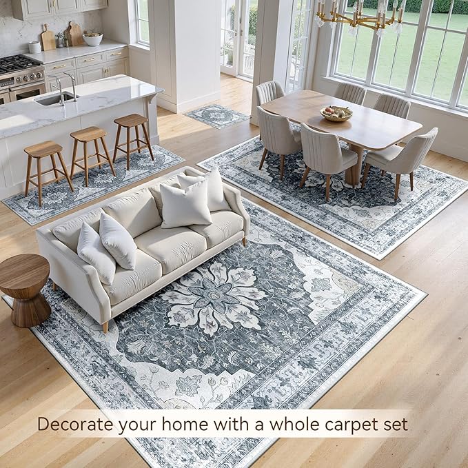 RELEANY Area Rugs 3'x5' Washable Non-Slip, Floral Vintage Distress Print - Image 4