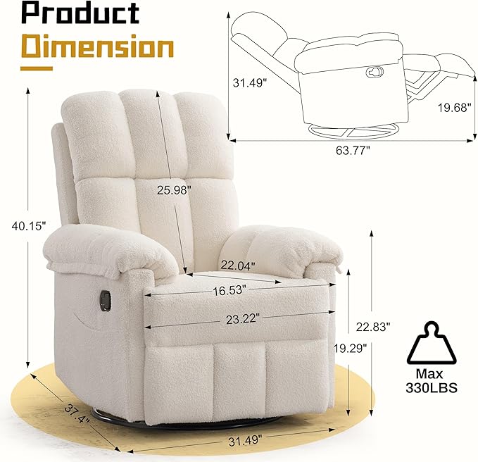 Korser Recliner Chair, Swivel Rocker Recliner Chair - Image 2