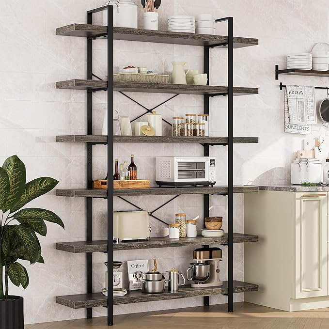 Heavy Duty 6-Tier Industrial Bookcase, 120lbs Shelf Capacity, Rustic Open - Image 8