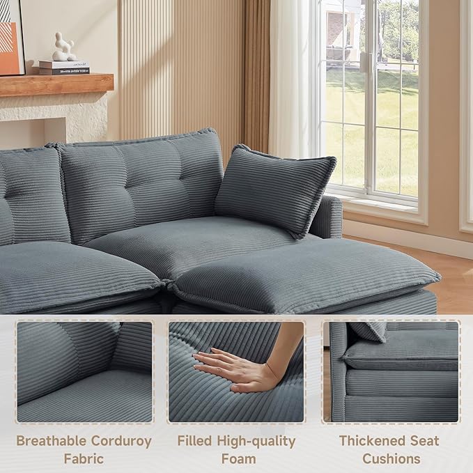 Amsleekey Modular Sectional Sofa, 111.5" U-Shaped Corduroy Comfy Sectional - Image 6