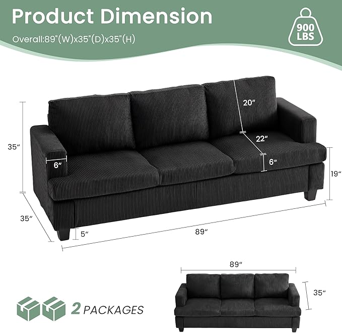 YOUDENOVA 2 Piece Set Comfy Sofa Couch, 2 3-Seater Sofa - Image 2