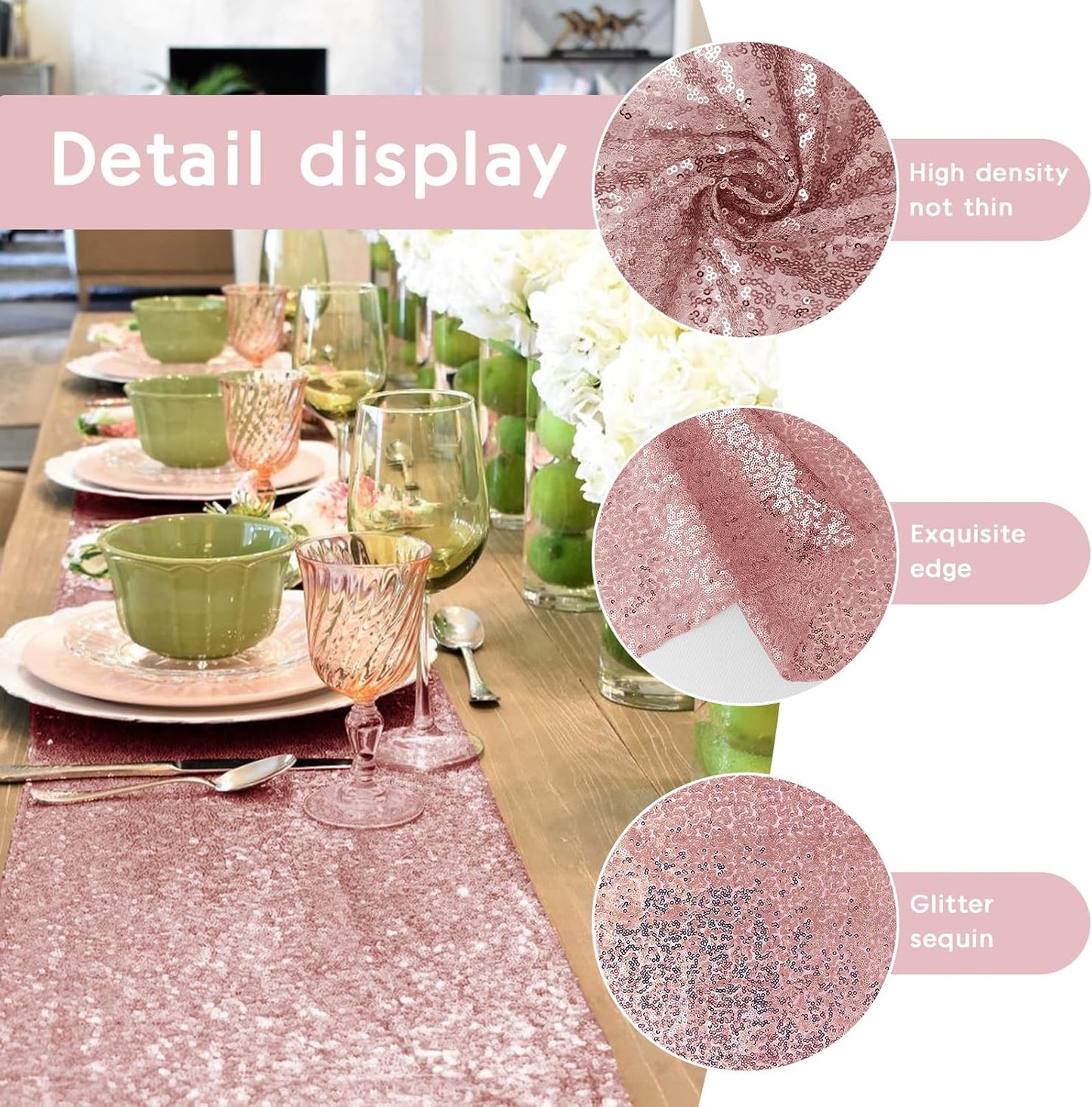 6 Packs 12 x 72 inches Sequin Table Runner, Rose Gold Glitter Table Runner for Birthday Party Supplies Wedding Engagement Baby Shower Holiday Celebration Event Decorations
