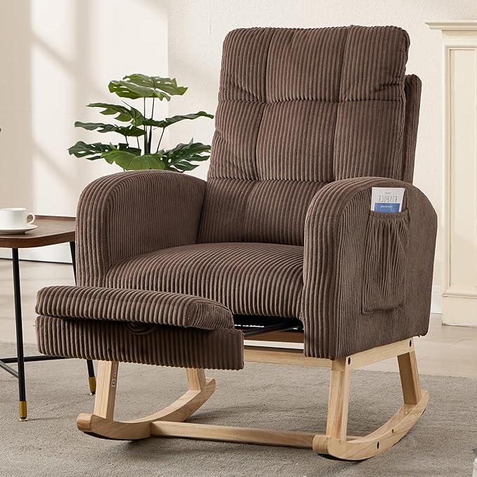 NIOIIKIT Nursery Rocking Chair, Corduroy Upholstered Rocking Chair by NIOIIKITFURNITURE
