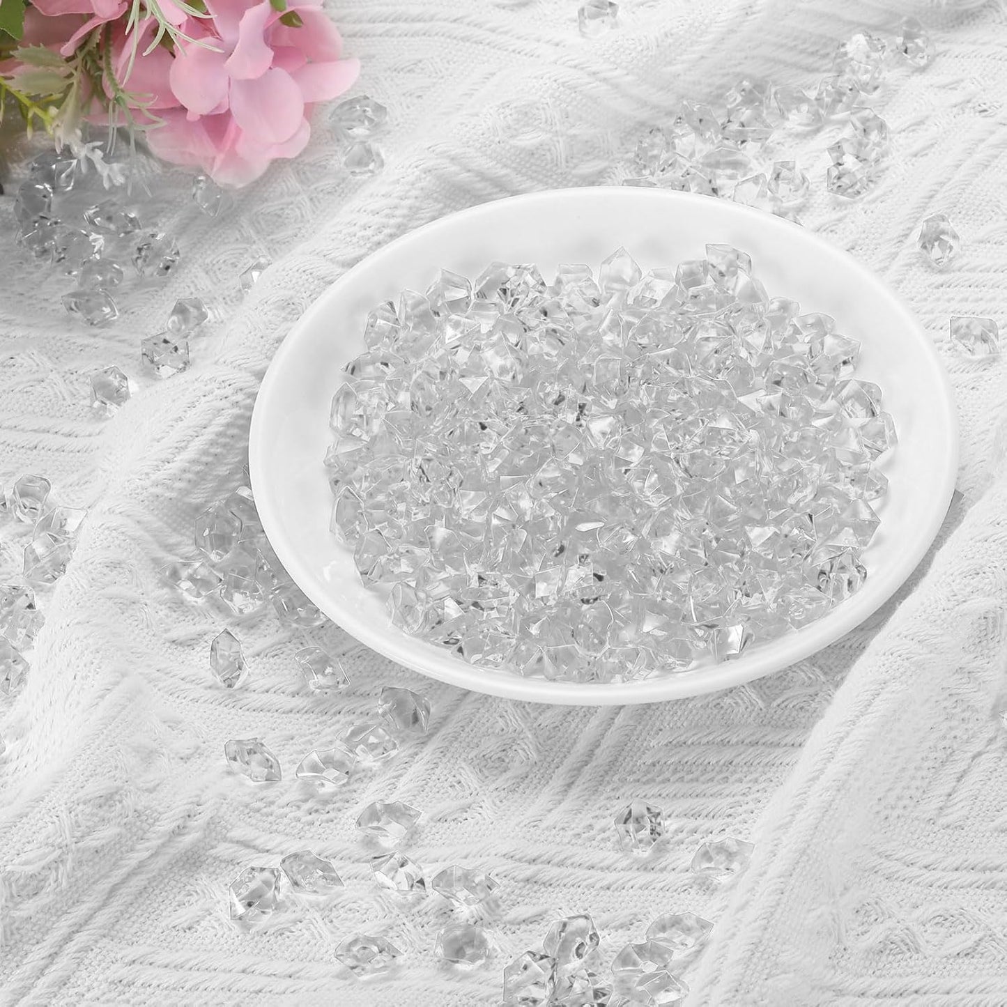 uxcell 1000pcs Fake Ice Rocks, Dazzling Clear Resin Crushed Ice Sparkling Fake Diamonds Gem Stones for Vases Fillers Table Scatter, Theme Party Favors, Clear