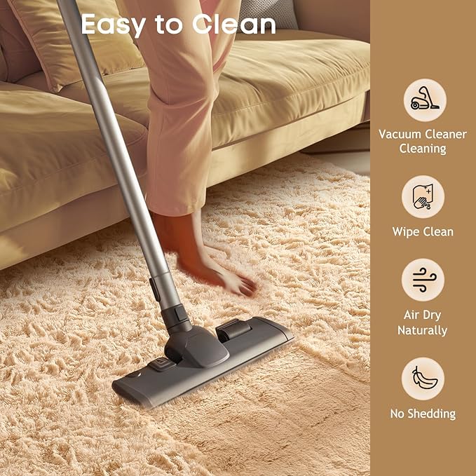 Ophanie Beige Rugs for Bedroom Living Room, Fluffy Fuzzy Furry Carpet, Plush - Image 6