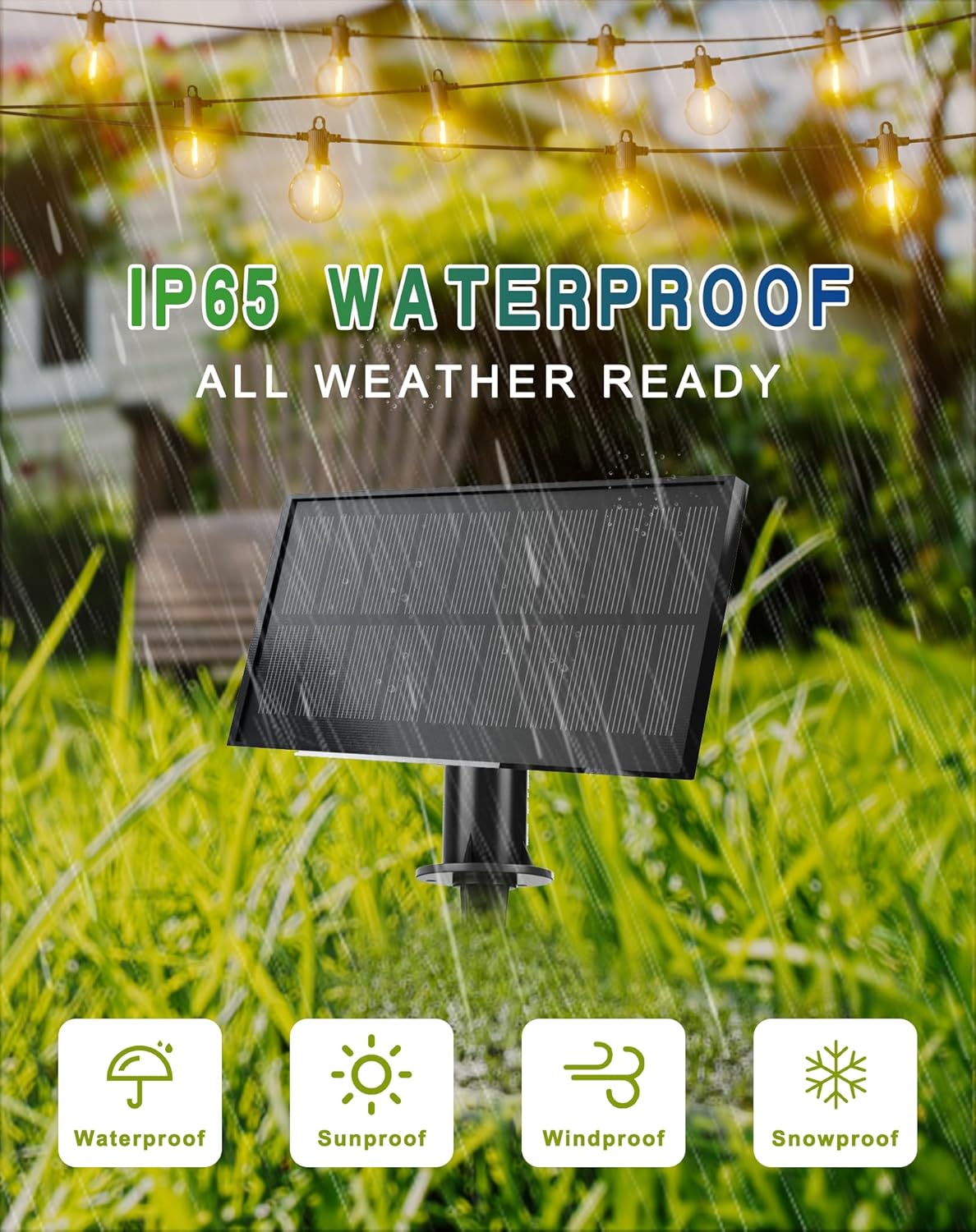 Solar String Lights Outdoor Waterproof 50FT with USB Port and 27 Shatterproof G40 Bulbs(2 Spare), LED Solar Powered Patio Lights for Outside, Porch, Backyard, Bistro, Garden, Market - 2200K