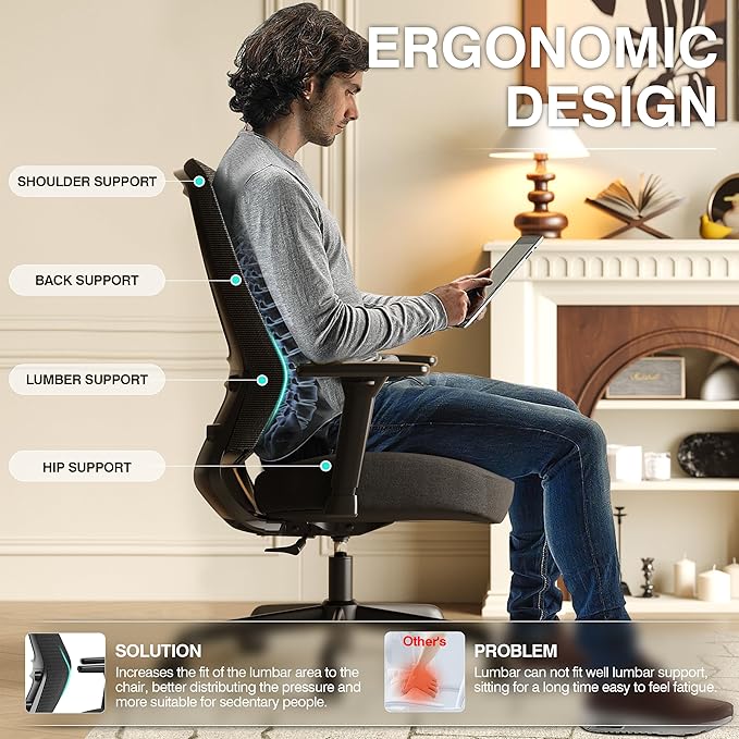 ELABEST Mesh Office Chair, Ergonomic Computer Desk Chair, Sturdy Task Chair- - Image 8