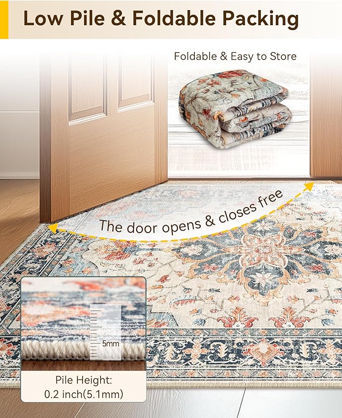 RELEANY Area Rugs 7'x9' Washable Non-Slip, Floral Vintage Distress Print - Image 6