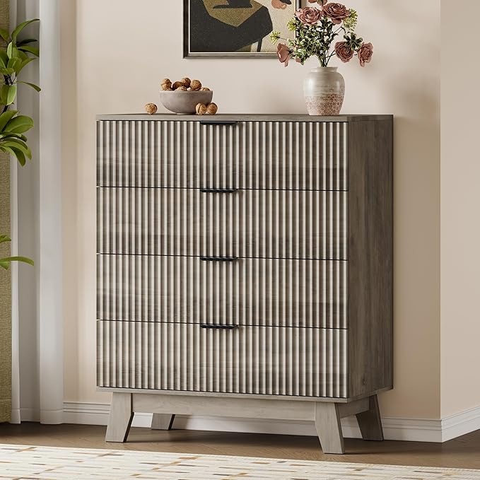 BORNOON 39" Tall Dresser for Bedroom, 4-Drawer Fluted Chest of Drawers - Image 3