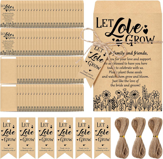 150 Sets Let Love Grow Wedding Favors for Guests Wedding Thank You Gifts Bulk Include Flower Seed Packets Tags and Hemp Ropes Craft Envelops for Bridal Shower Engagement Party Favors