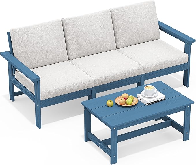 SERWALL HDPE Patio Sofa Set, 4-piece Sectional Outdoor Furniture Set, All by SERWALL