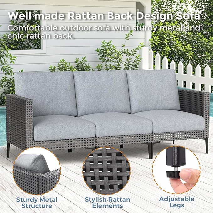 Jocoevol 5 Pieces Outdoor Patio Conversation Set – Rattan L-Shaped Corner Sofa - Image 5