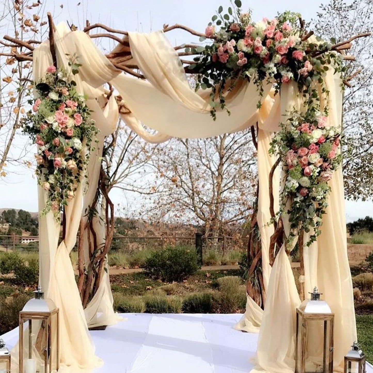 4 Panels Wedding Arch Draping Fabric 20Ft Length x 28" Width Champagne Arch Drapes Chiffon Fabric Sheer Curtains Backdrop for Party Bridal Decorations Wedding Ceremony Ceiling Stage Reception Decor