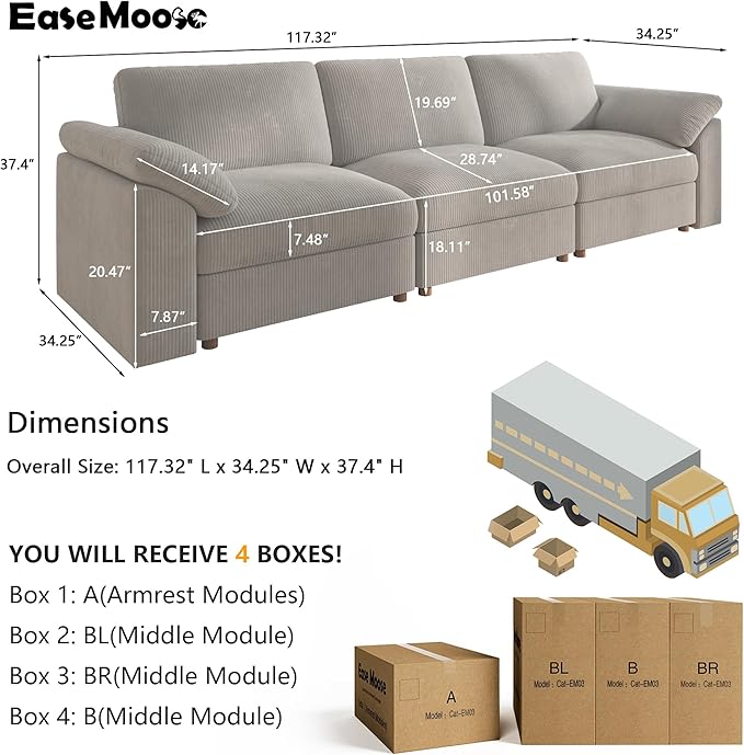 EASE MOOSE Sectional Modular Sofa, Comfty 3 Seat Cloud Couch, FSC Certified - Image 2
