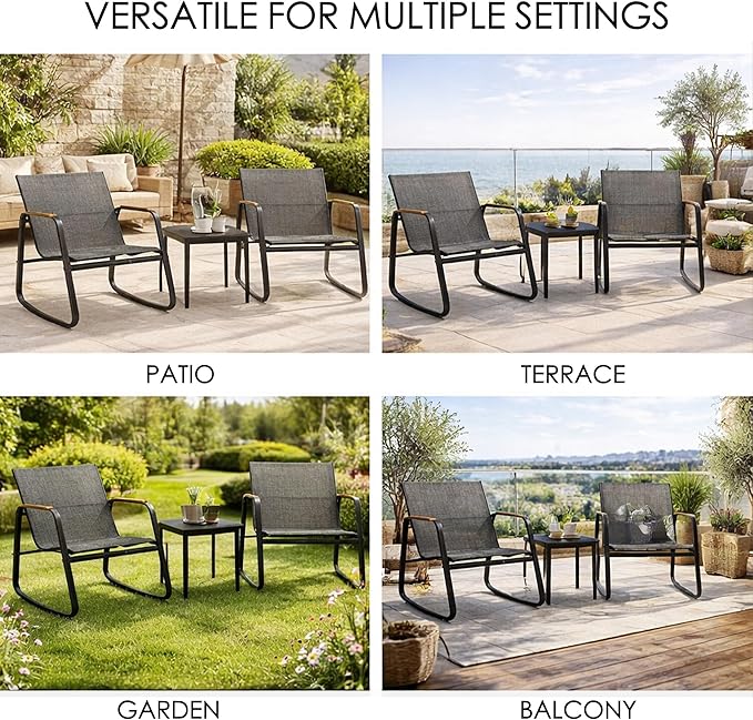 Kozyard 3-Piece Rocking Chair Set, Outdoor Rocking Textilene Bistro Set - Image 7