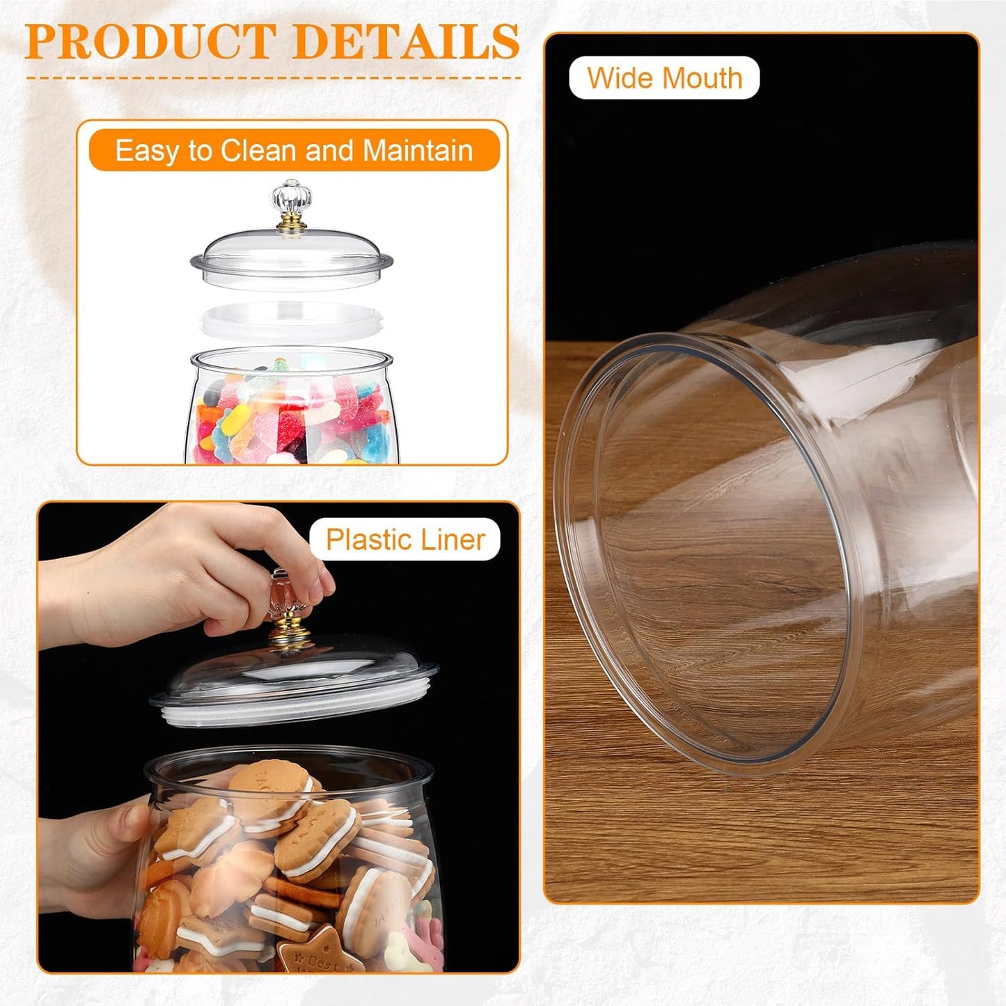 Nuogo 4 Pcs Plastic Candy and Cookie Jars with Lids Clear Cookie Container Candy Jars Large Airtight Apothecary Storage Organization for Wedding Home Kitchen Bar(80 oz)