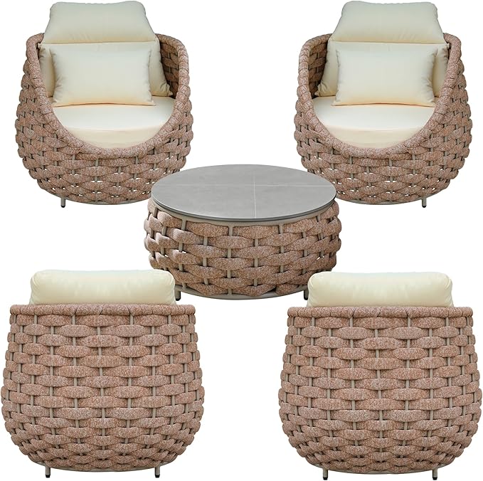 TWT Aluminum Outdoor Patio Furniture Set, 4 Textilene Armchairs Modern Outdoor - Image 4