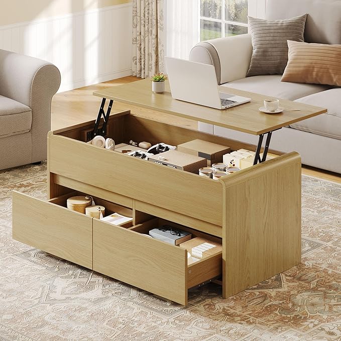 Coffee Table Lift Top with 2 Drawers, 40 Inch Multi-Function Coffee Table with - Image 6