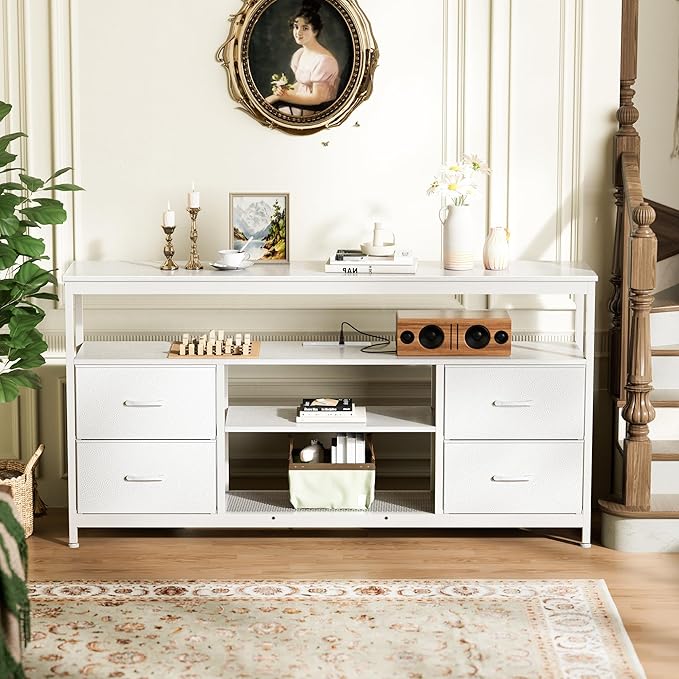 Huuger TV Stand Dresser with Power Outlets and LED Lights, 4 Drawers - Image 9
