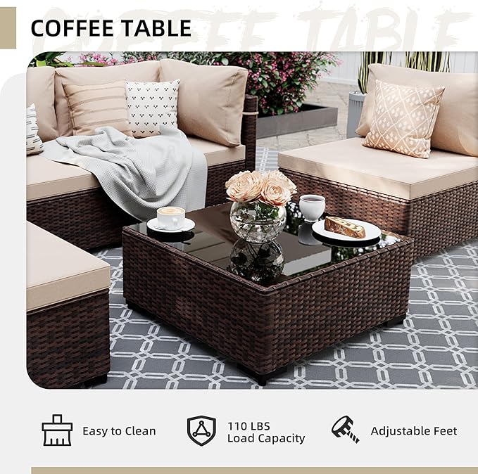 UPHA 5 Pieces Patio Furniture Sets, Wicker Outdoor Sectional Sofa Couch - Image 6