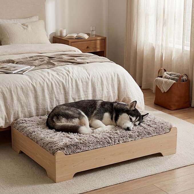 Elevated Wooden Dog Bed with Supportive Cushion & Washable Cover, Sturdy - Image 9