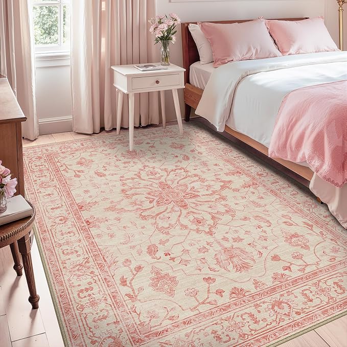 RELEANY Area Rugs 5'x7' Washable Non-Slip, Floral Vintage Distress Print - Image 3