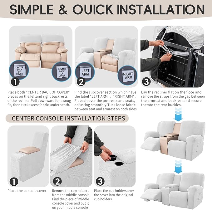 Recliner Loveseat Covers with Console, 6-Piece Stretch Geometric Strokes - Image 8