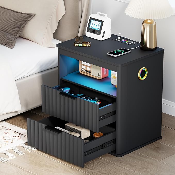 WOOVIVS Modern NightStand with Smart Human Sensor Lights, Bedside Table by WOOVIVS