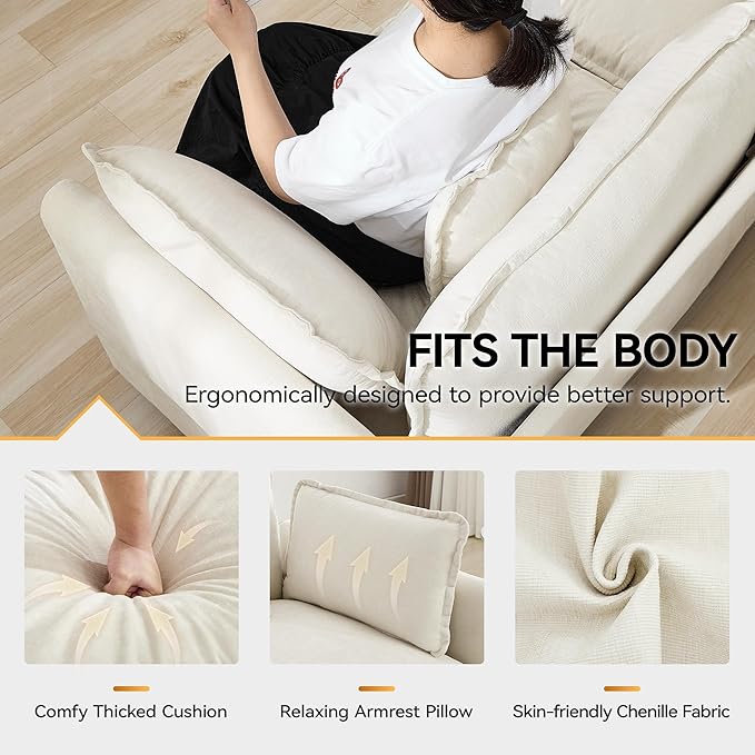 76'' Cloud Deep Seat Loveseat, Upholstered Chenille Modular 2-Seats Sectional - Image 4