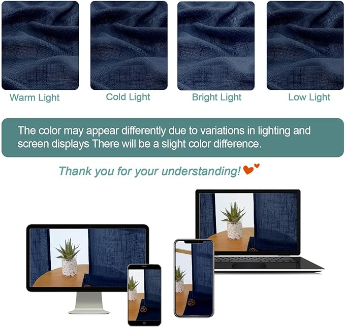 Chyhomenyc Navy Blue Semi Sheer Curtains 84 Inches Long 2 Panels Set, Light - Image 3