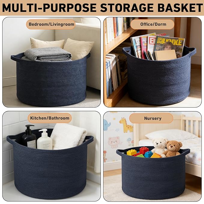 65L Large Blanket Basket, Woven Rope Laundry Basket Hamper - Image 5