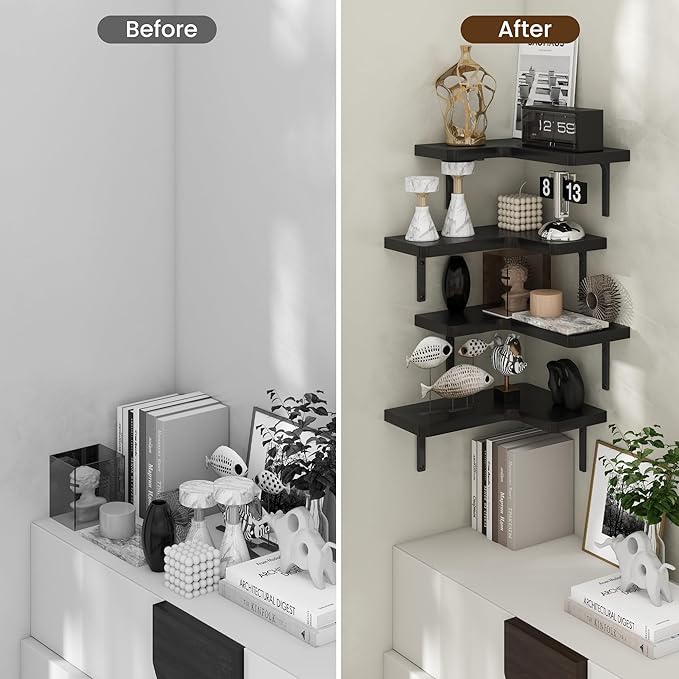 Venusmiles Corner Floating Shelves Set of 4, Wall Mounted L-Shaped Storage - Image 6