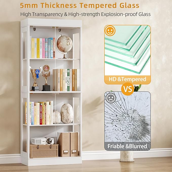 70.1" Display Cabinet with Glass Doors, 4-Tier Curio Cabinet - Image 5