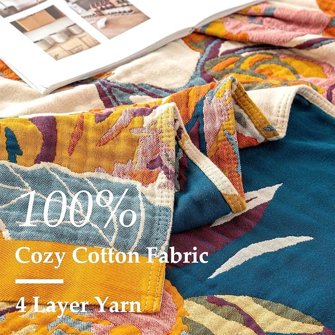 LUTBM Boho Throw Blanket 100% Cotton Soft Bed Throw Twin Lightweight Summer - Image 6