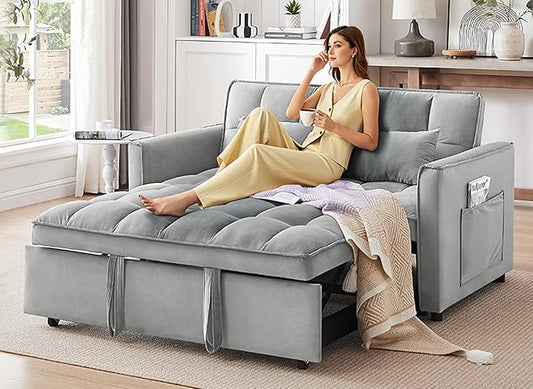 3-in-1 Convertible Sleeper Sofa Bed, 55 inch Small Couch by LITVZ