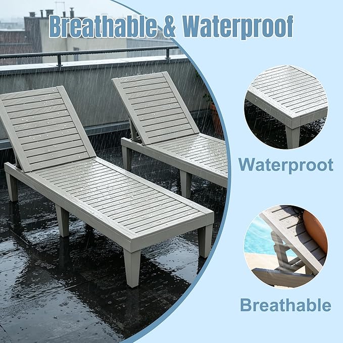 Lounge Chair Outdoor, High-Impact PP 5 Position Adjustable Tanning Chair - Image 5