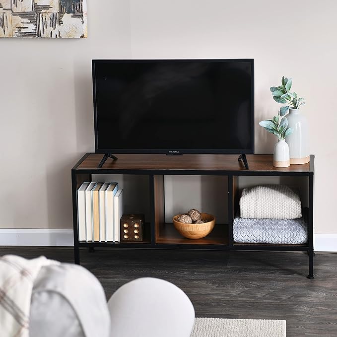 Household Essentials Jamestown Square Cubby TV Stand in Walnut Wood Grain - Image 2