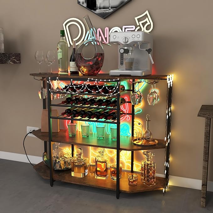 COSTWAY Wine Bar Cabinet, 3-Tier Liquor Cabinet - Image 2