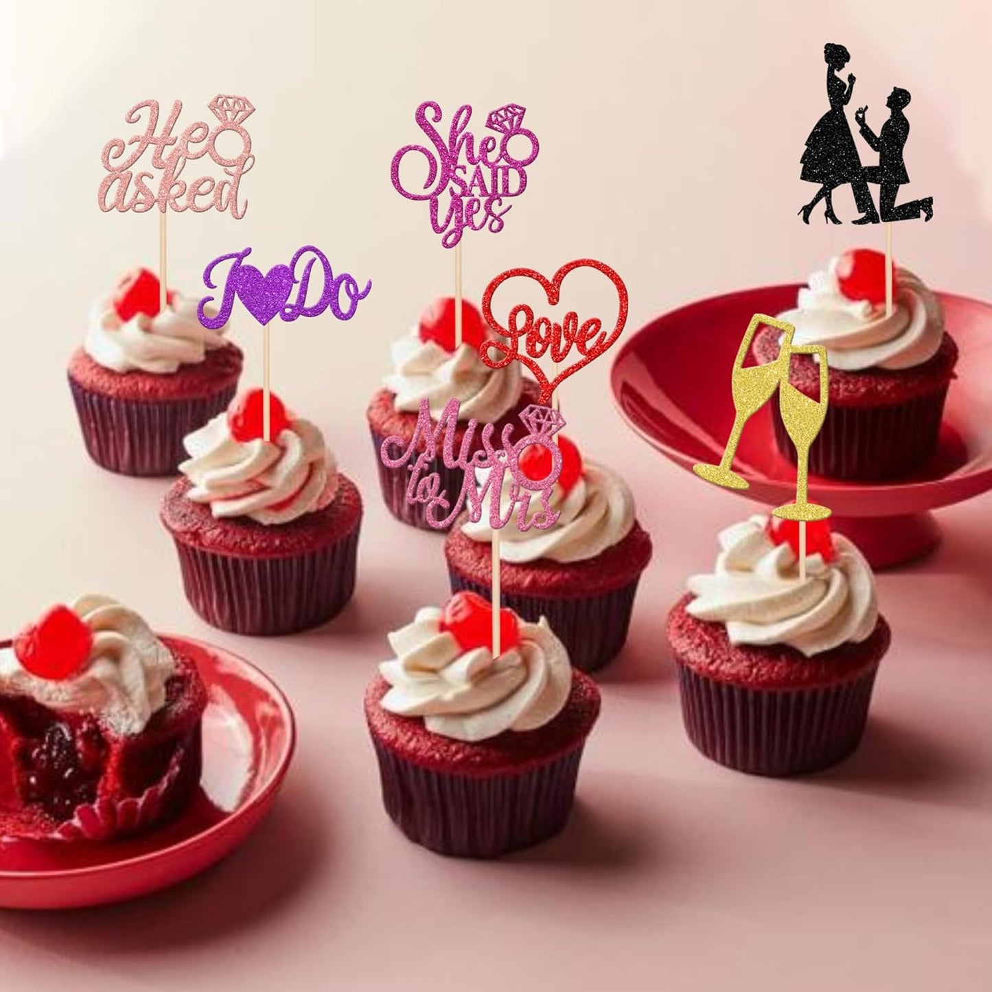 30 PCS Bride to Be Cupcake Toppers Glitter Miss to Mrs I Do Love Heart Ring Cupcake Picks Wedding Bridal Shower Cake Decorations for Wedding Engagement Bachelorette Party Supplies Multi